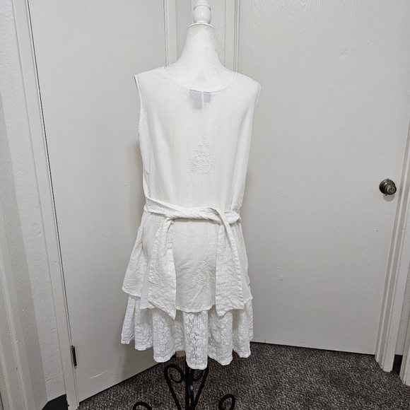 Papy Boez Boho Lagen Look Dress Cotton Off White Embroidered Lace Detail M/L - Picture 5 of 16